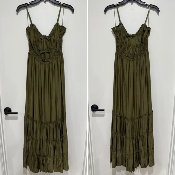 The Kooples Long Green Kaki Maxi Dress w Bows - Kooples Size Size 1 - US Small - Picture 4 of 6